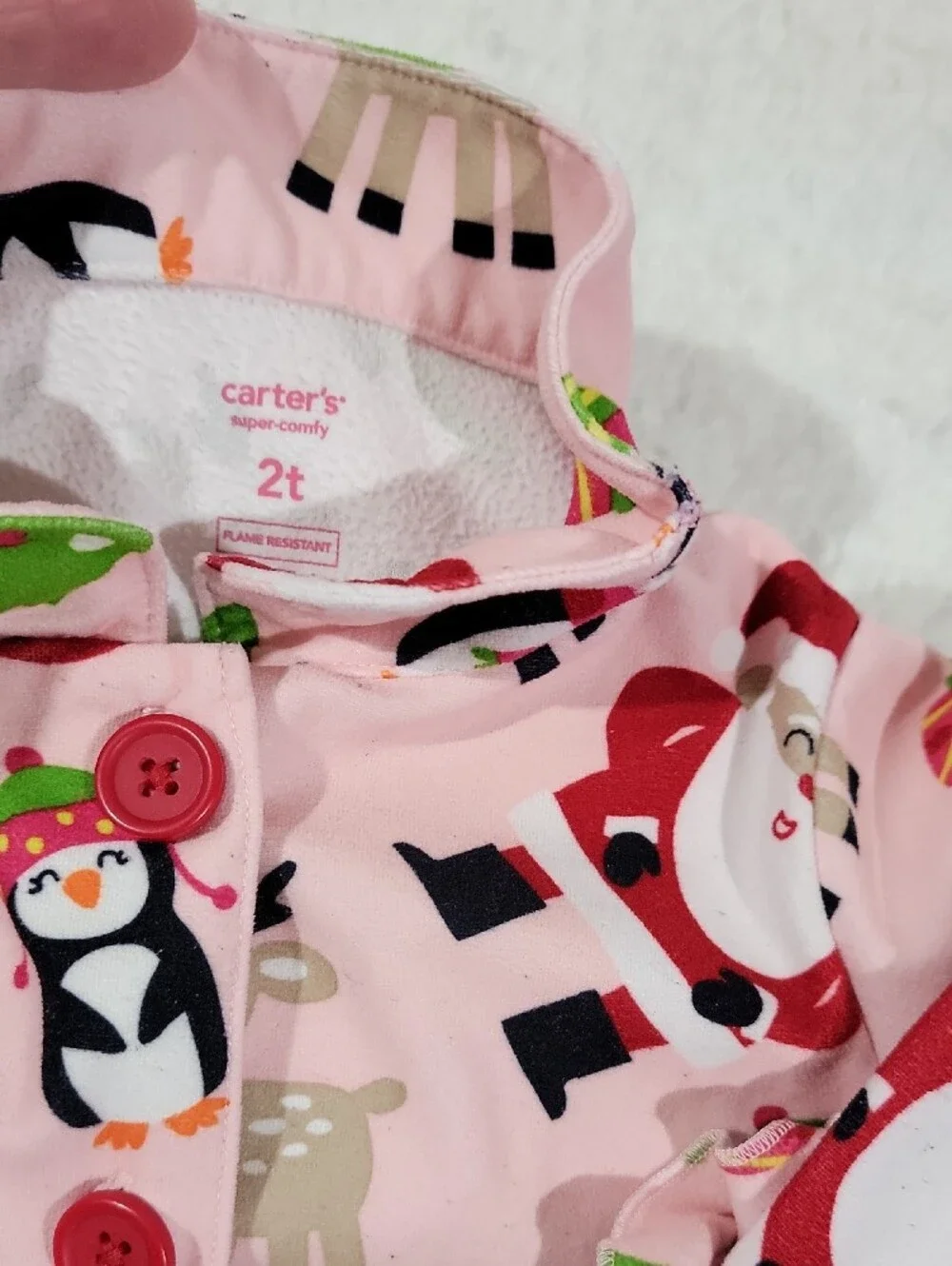 Kids Pink Holiday Pajama Set with Festive Print- Blue Winter Footie Jammies Deer